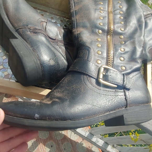 Women's biker goth y2k distressed knee high brown rustic zip tall boots 7? - Picture 7 of 13